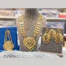 Hira Collections Traditional Gold Finish Pearl Necklace Jewellery Set  