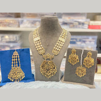 Hira Collections Traditional Gold Finish Pearl Necklace Jewellery Set  