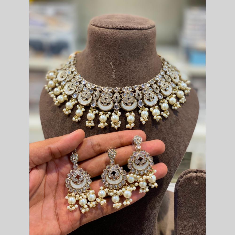 Hira Collections Royal Pota Stone And Beads Choker Necklace Set