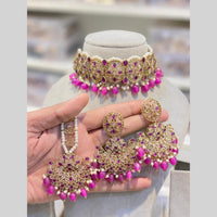 Hira Collections Beautiful Crystal Stone And Beads Choker Necklace Set