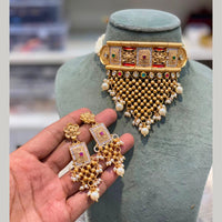 Hira Collections Beautiful Crystal Stone And Pearl Choker Necklace Set