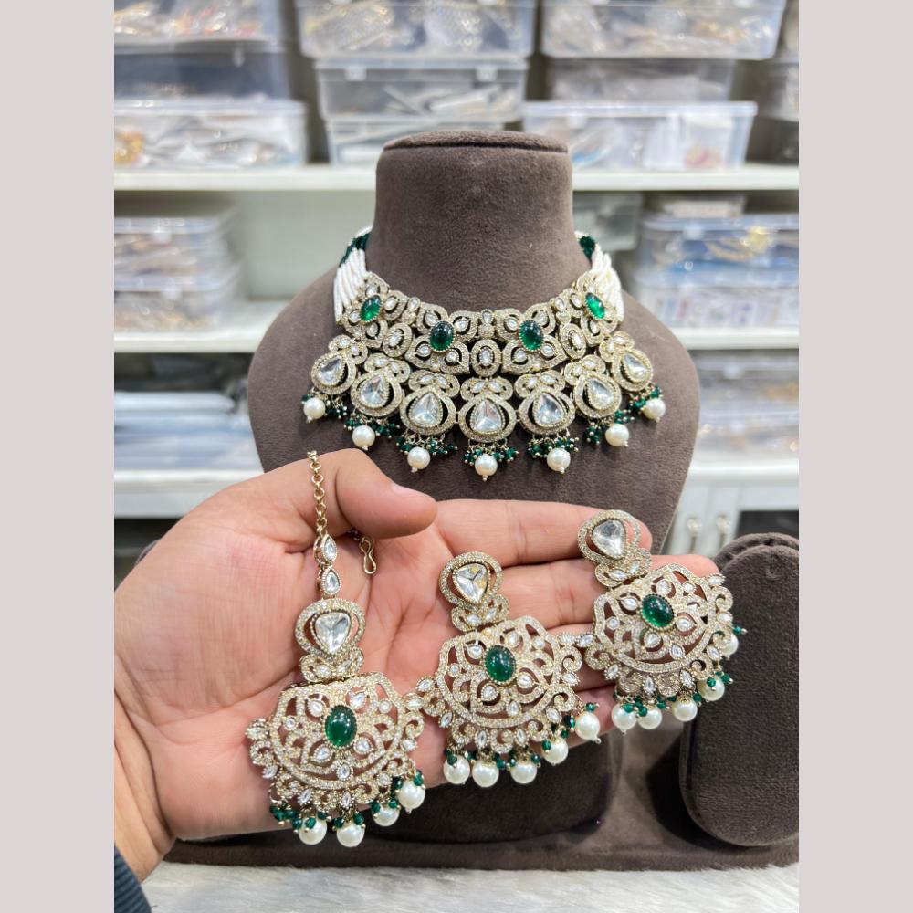 Hira Collections Designer Polki Kundan Stone And Pearl Choker Necklace Set 