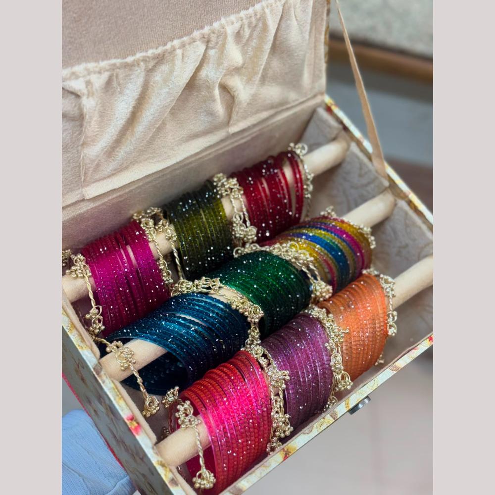Hira Collections Decorative Austrian Stone Colorful Kashmiri Galss Bangles Set 