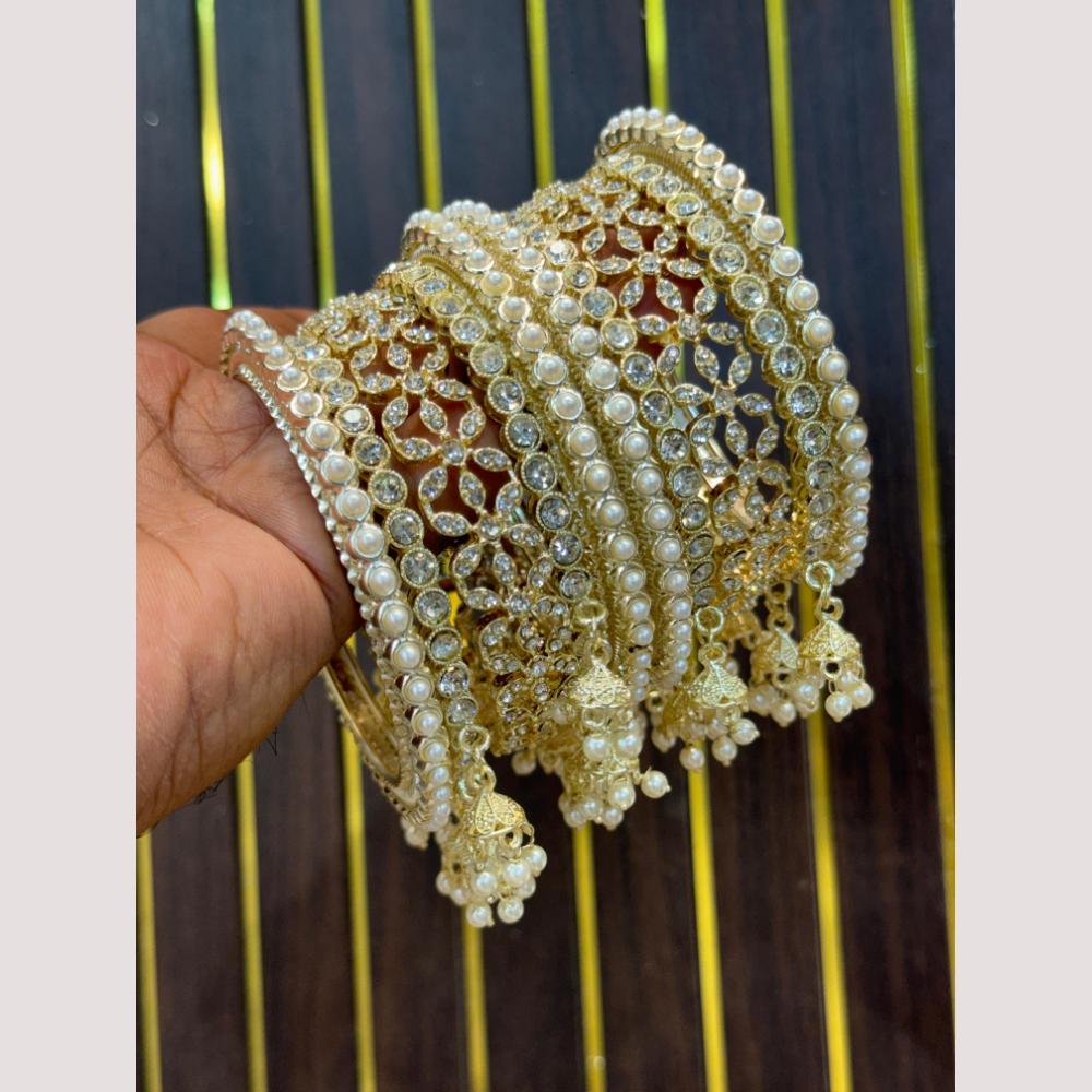 Hira Collections Elegant Austrian Stone And Pearl Bangles Set