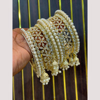 Hira Collections Elegant Austrian Stone And Pearl Bangles Set