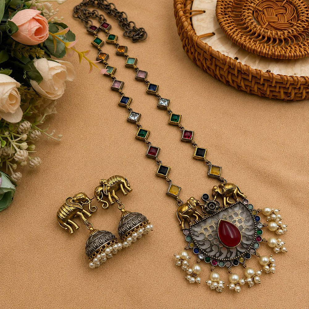 Hira Collections 2 Tone Gorgeous Pota Stone And Pearl Necklace Set