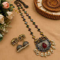 Hira Collections 2 Tone Gorgeous Pota Stone And Pearl Necklace Set