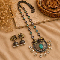 Hira Collections 2 Tone Gorgeous Pota Stone And Pearl Necklace Set