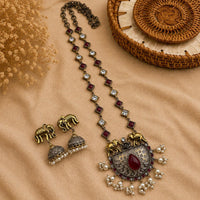 Hira Collections 2 Tone Gorgeous Pota Stone And Pearl Necklace Set