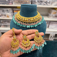 Hira Collections Royal Pota Stone And Pearl Stylish Choker Neckalce Set