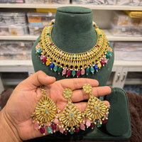 Hira Collections Royal Pota Stone And Pearl Stylish Choker Neckalce Set