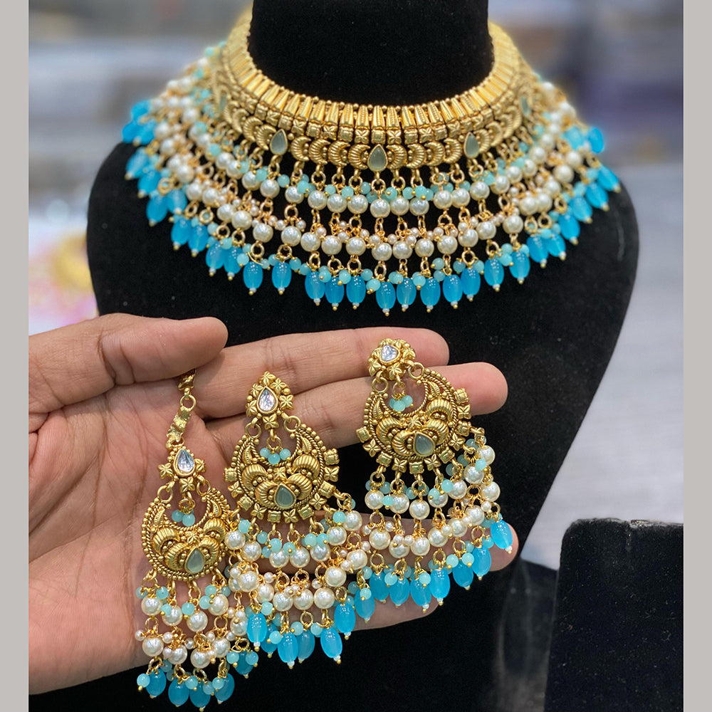 Hira Collections Royal Pota Stone And Pearl Stylish Choker Neckalce Set