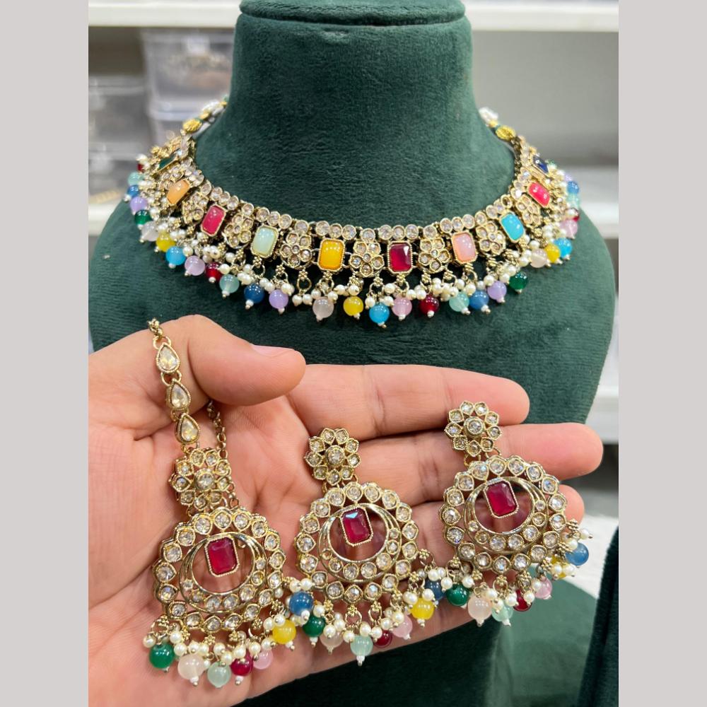 Hira Collections Fancy Crystal Stone And Beads Ethnic Choker Necklace Set