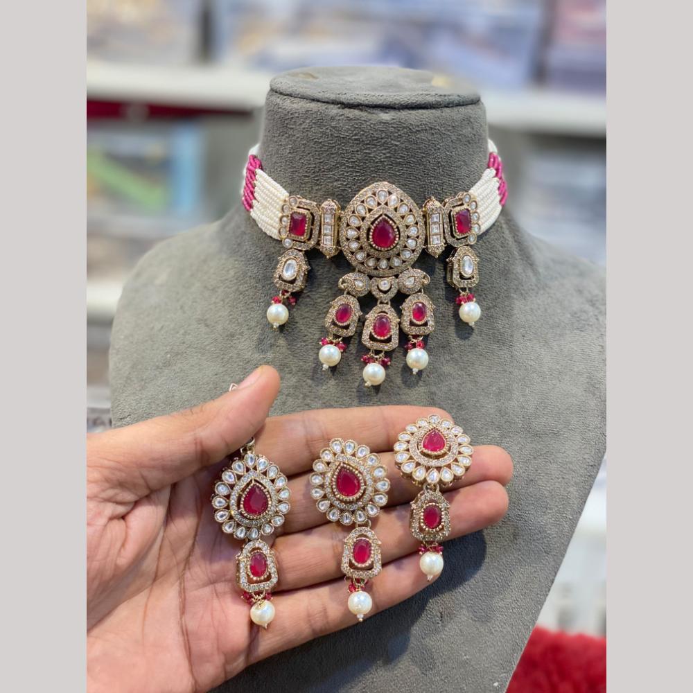 Hira Collections Fancy Crystal Stone And Beads Ethnic Choker Necklace Set