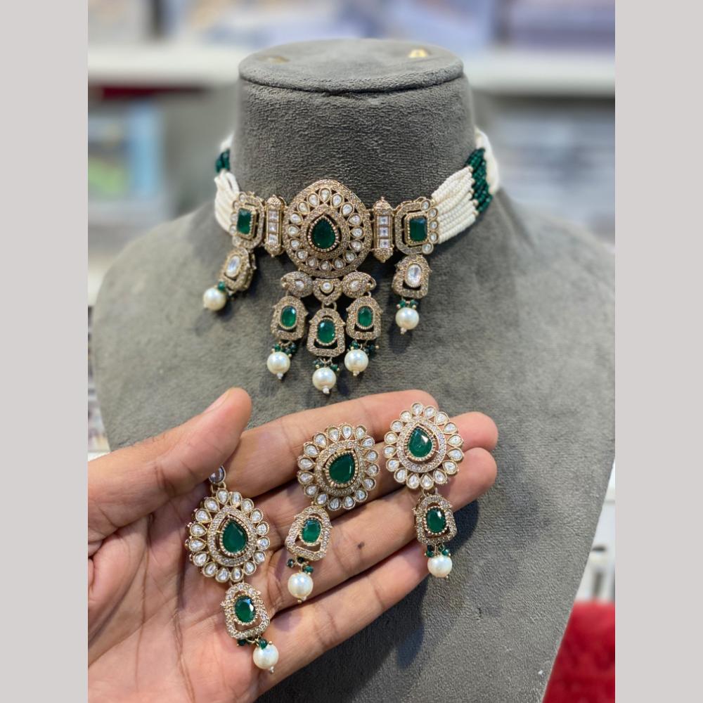 Hira Collections Fancy Crystal Stone And Beads Ethnic Choker Necklace Set