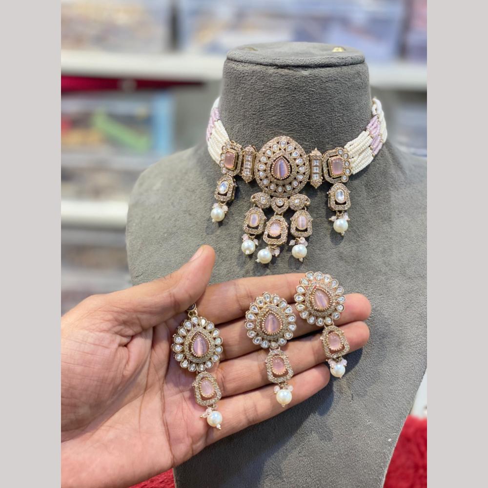 Hira Collections Fancy Crystal Stone And Beads Ethnic Choker Necklace Set