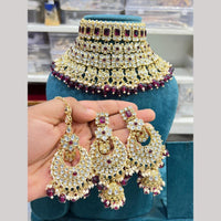 Hira Collections Fancy Crystal Stone And Pearl Ethnic Choker Necklace Set