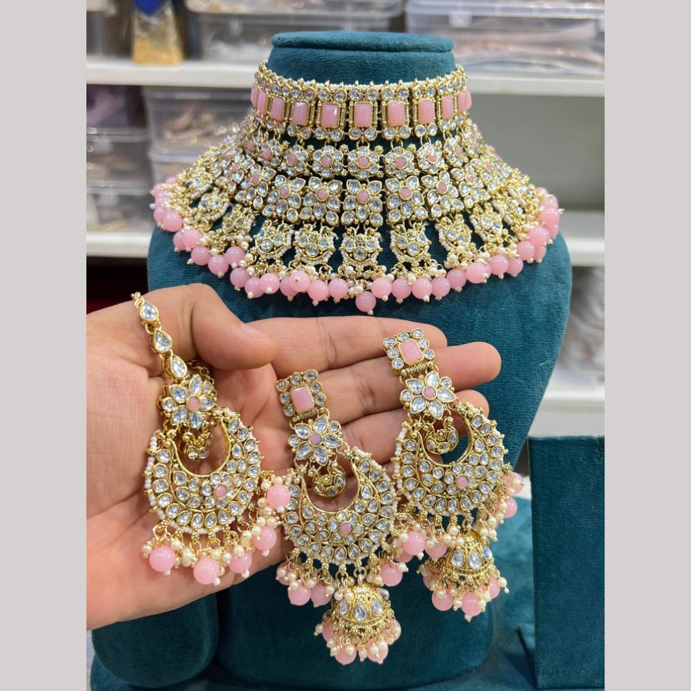 Hira Collections Fancy Crystal Stone And Pearl Ethnic Choker Necklace Set