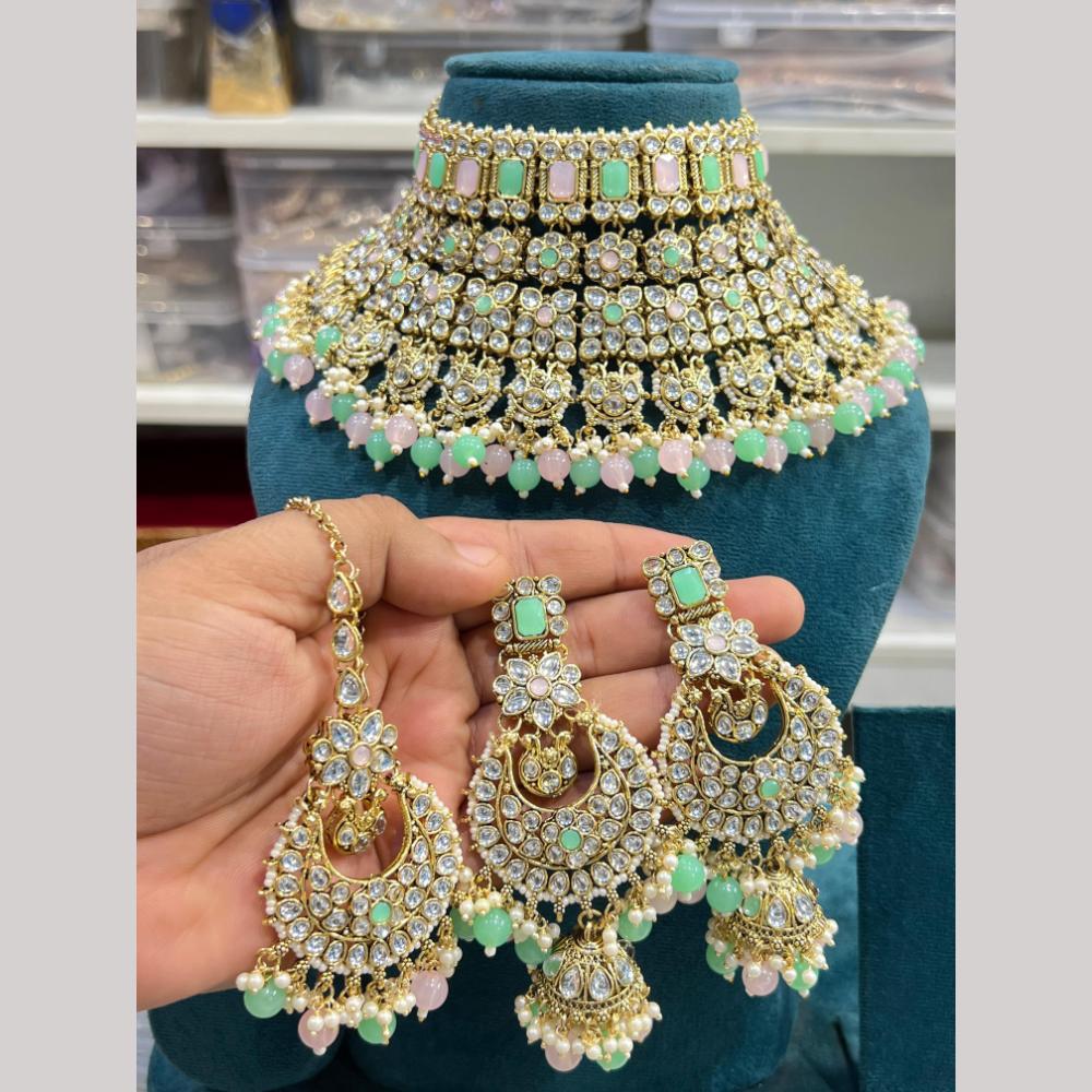 Hira Collections Fancy Crystal Stone And Pearl Ethnic Choker Necklace Set