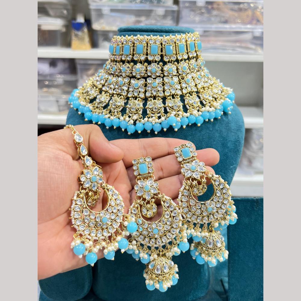 Hira Collections Fancy Crystal Stone And Pearl Ethnic Choker Necklace Set