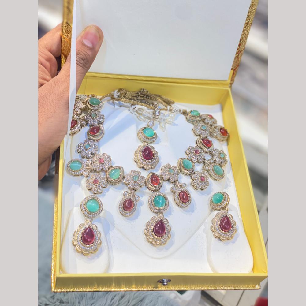 Hira Collections Designer Pota Stone And Austrian Stone Necklace Set