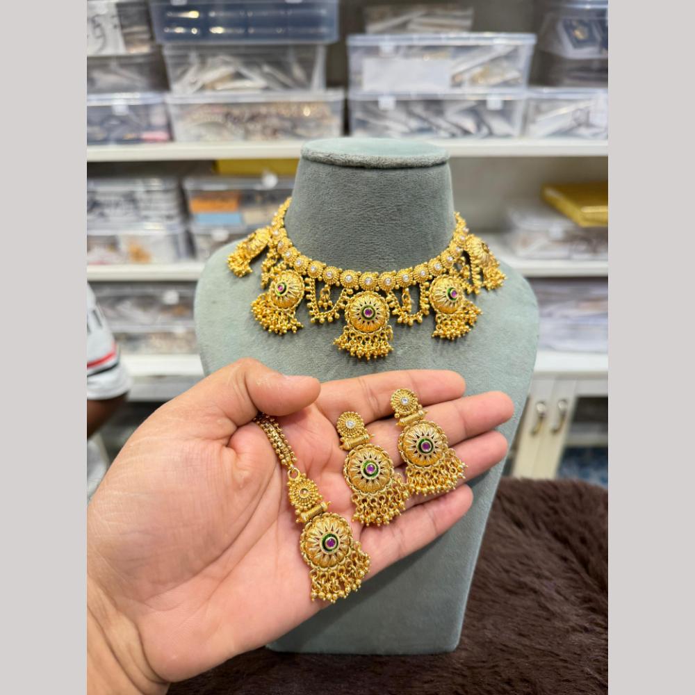 Hira Collections Designer Pota Stone And Pearl Choker Necklace Set