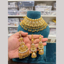Hira Collections Copper Gold
 Designer Pota Stone And Pearl Choker Necklace Set