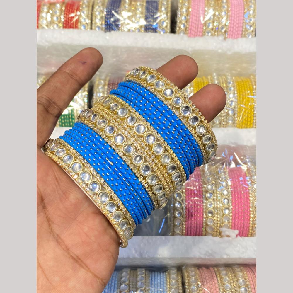 Hira Collections Designer Assorted Color Metal Kundan Bangle Set for Women (Pack of 12)