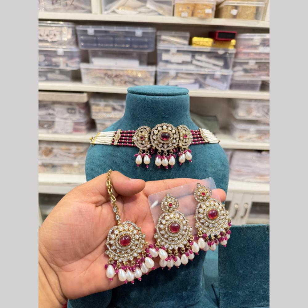 Hira Collections Designer Polki Kundan Stone And Beads Choker Necklace Set