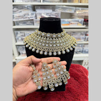 Hira Collections Exquisite American Diamond Heavy Bridal Choker Necklace With Dangler Earrings