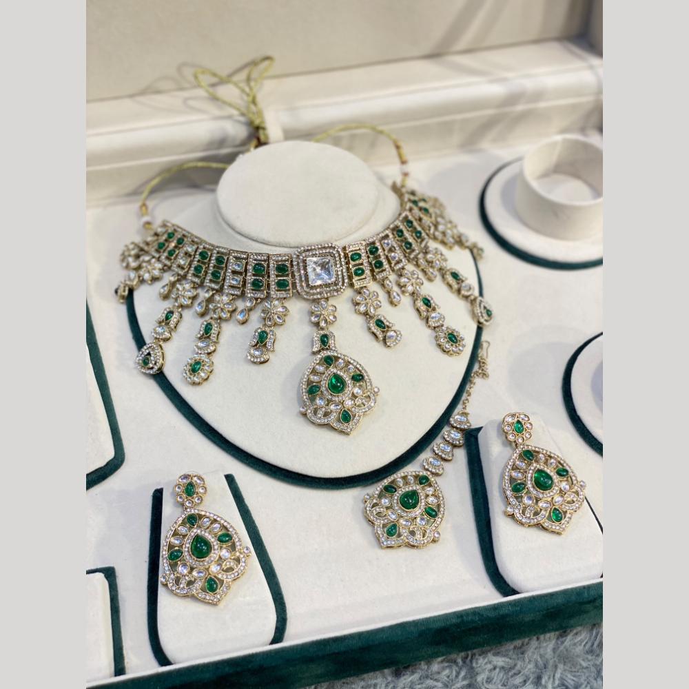 Hira Collections Decent Pota Stone Choker Necklace Set