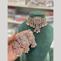 Hira Collections Luxury Crystal Stone And Pearl Choker Necklace Set