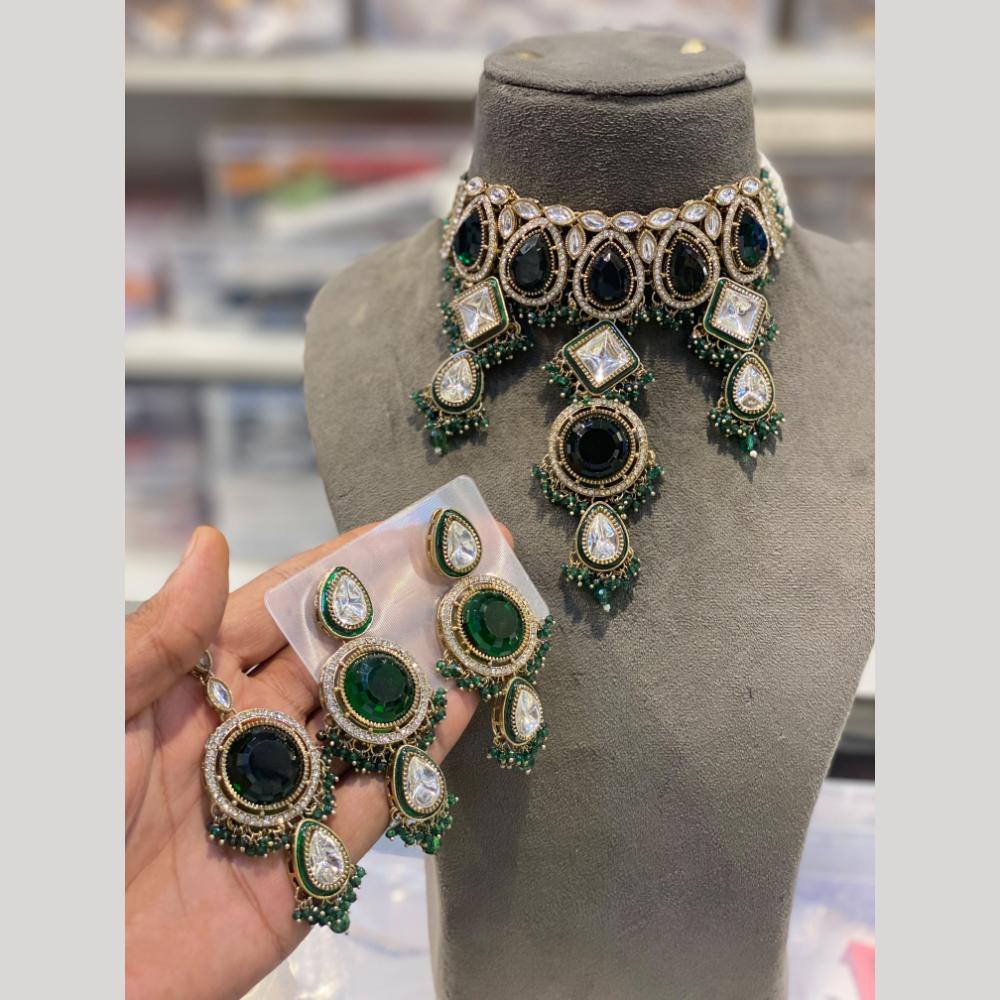 Hira Collections Luxury Crystal Stone And Pearl Choker Necklace Set