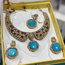 Hira Collections Delicate Pota Stone And Austrian Stone Necklace Set