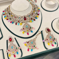 Hira Collections Luxury Polki Kundan Stone And Pota Stone Beads Necklace Set 