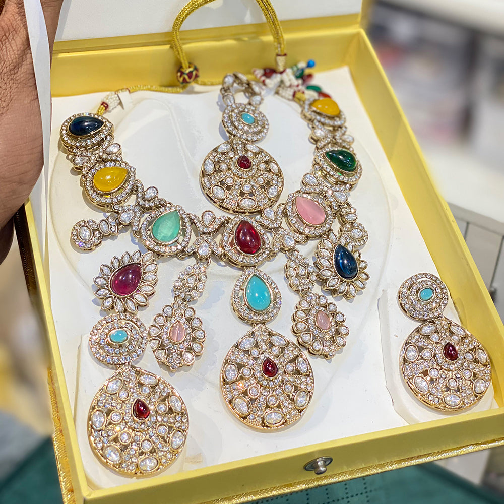 Hira Collections Luxury Polki Kundan Stone And Pota Stone Necklace Set 
