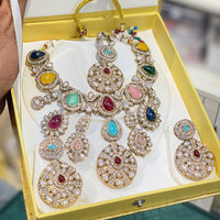 Hira Collections Luxury Polki Kundan Stone And Pota Stone Necklace Set 