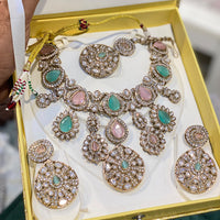 Hira Collections Luxury Polki Kundan Stone And Pota Stone Necklace Set