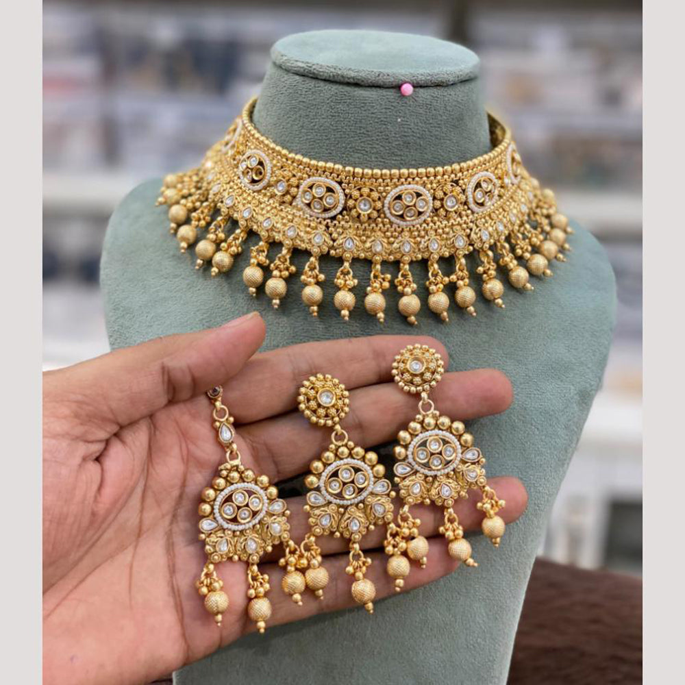 Hira Collections Decent Pota Stone And Pearl Choker Necklace Set