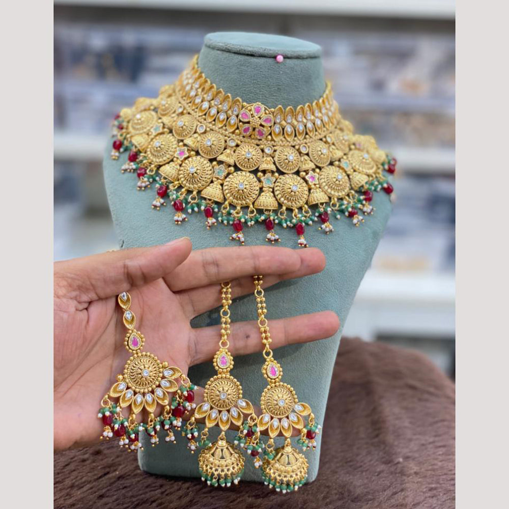 Hira Collections Decent Pota Stone And Pearl Choker Necklace Set