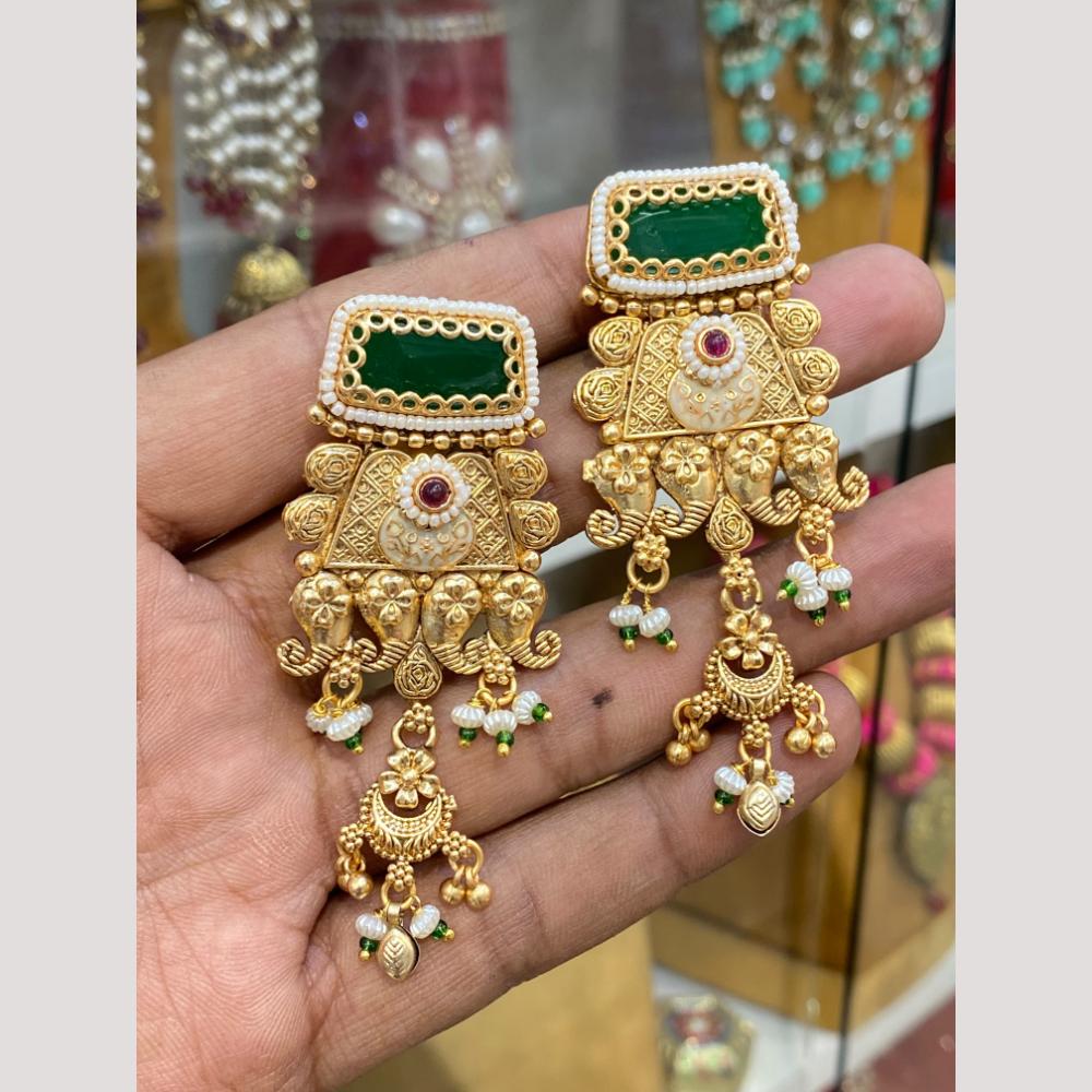 Hira Collections Glamorous Pota Stone And Pearl Dangler Earrings