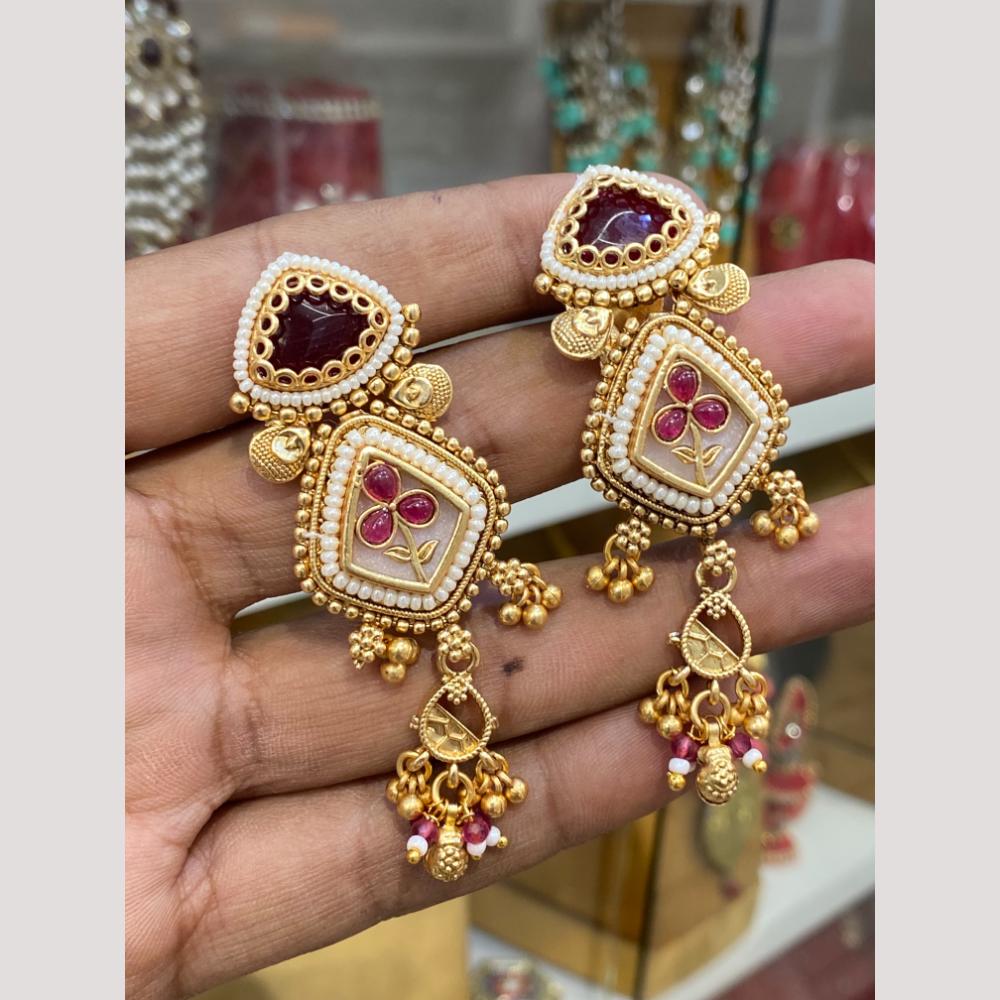 Hira Collections Glamorous Pota Stone And Pearl Dangler Earrings
