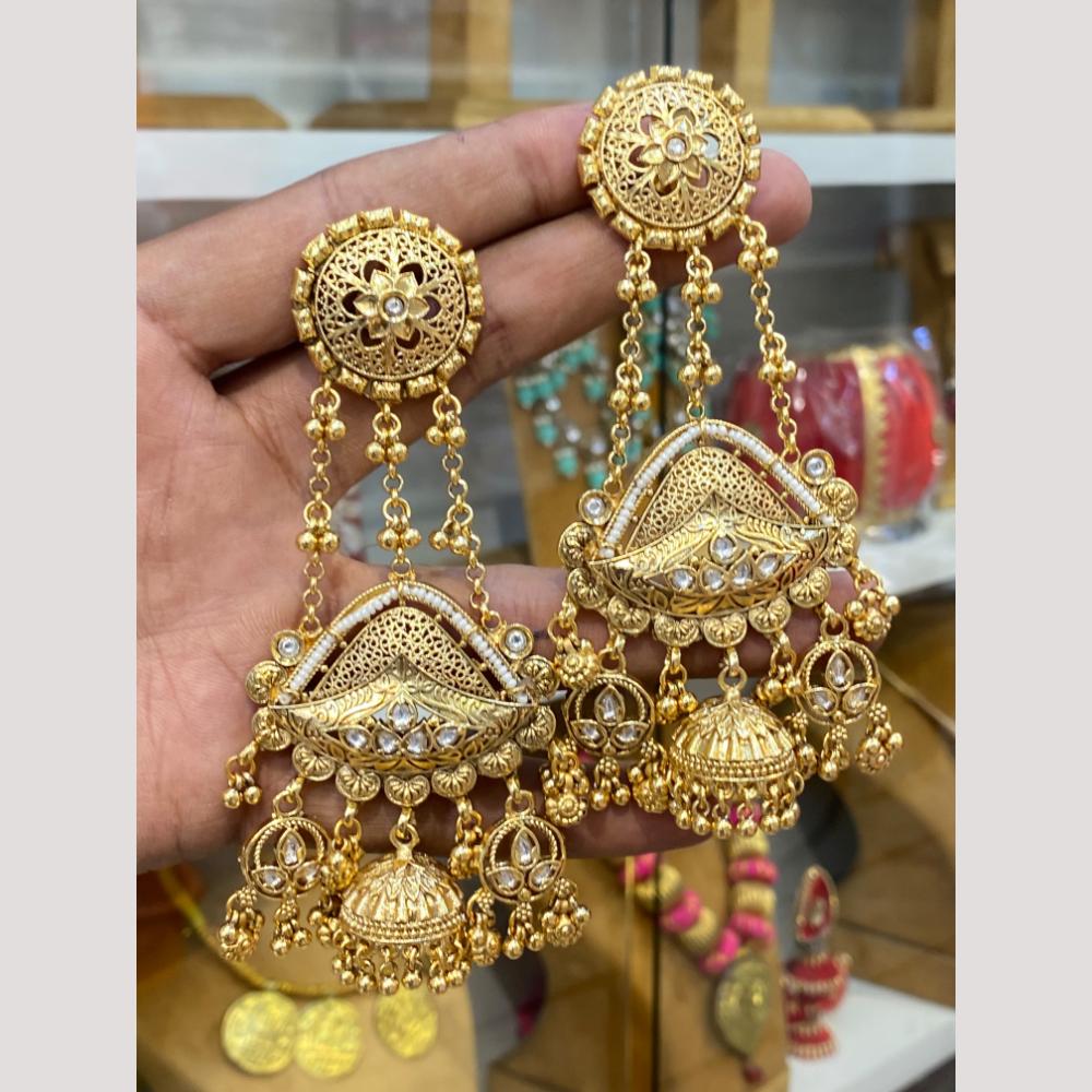 Hira Collections Glamorous Pota Stone And Pearl Jhumki Earrings