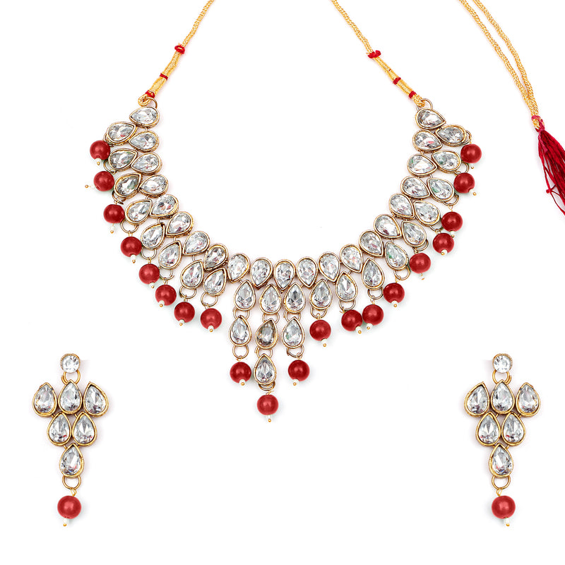 Bhavi Jewels Gold Plated Crystal Stone Necklace Set