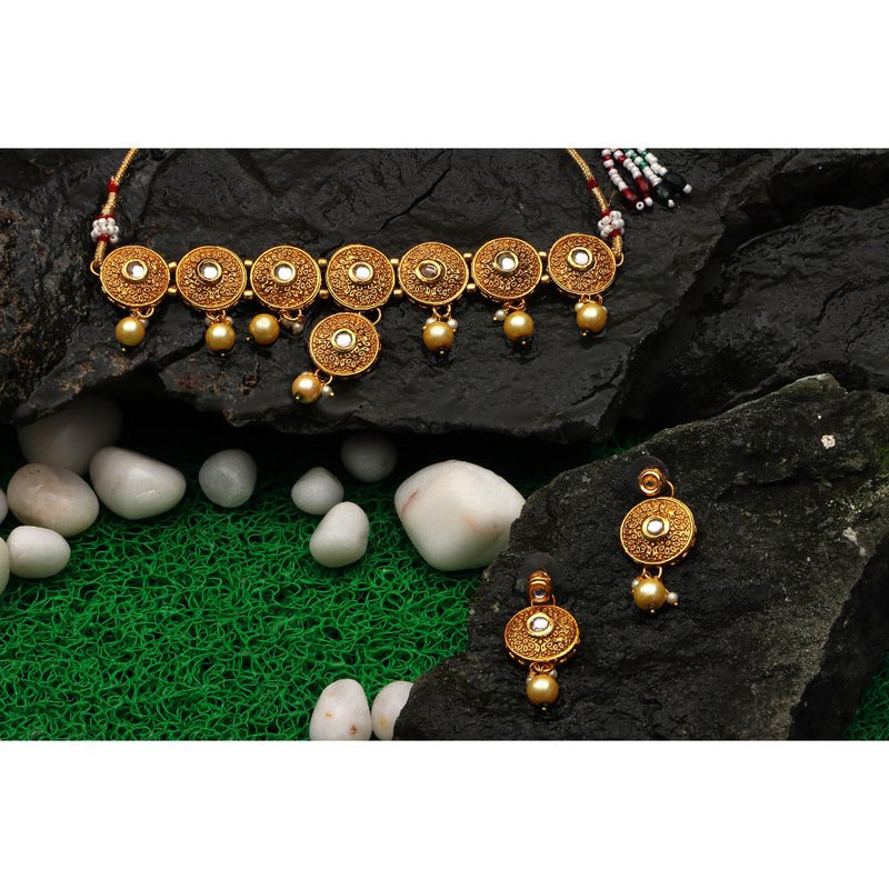 Darshana Jewels Gold Plated Pota Stone Choker Necklace Set