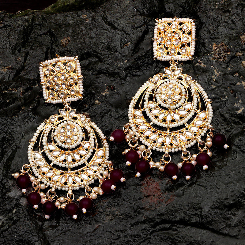 Darshana Jewels Gold Plated Kundan Dangler Earrings