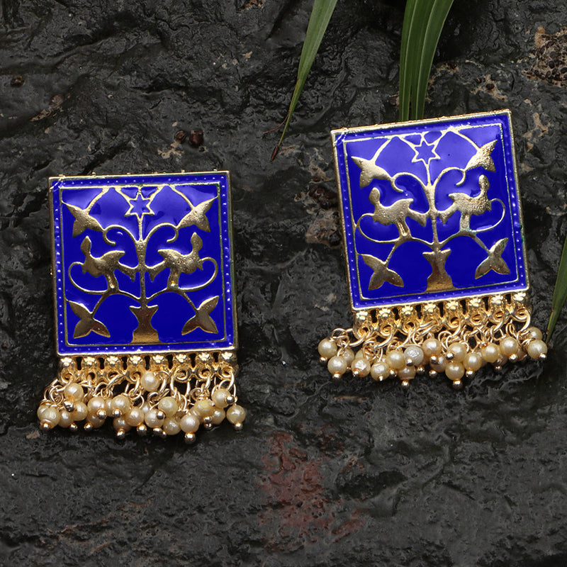 Darshana Jewels Gold Plated Pearls Meenakari Dangler Earrings