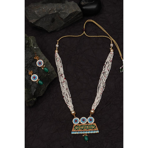 Darshana Jewels Gold Plated Meenakari And Pota Srone  Long Necklace Set