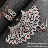 Heera Jewellers AD Stone Silver Plated Choker Necklace Set
