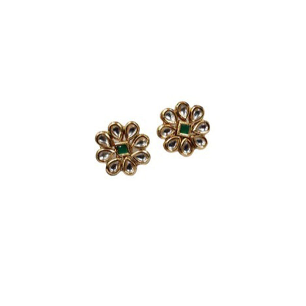 Heera Jewellers Gold Plated Kundan Stone Stud Earrings